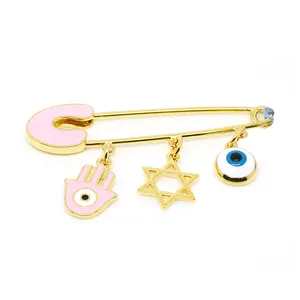 Fashion Now born safety baby pins jewelry stroller gold pin manufacturers with enamel hamsa evil eye charms