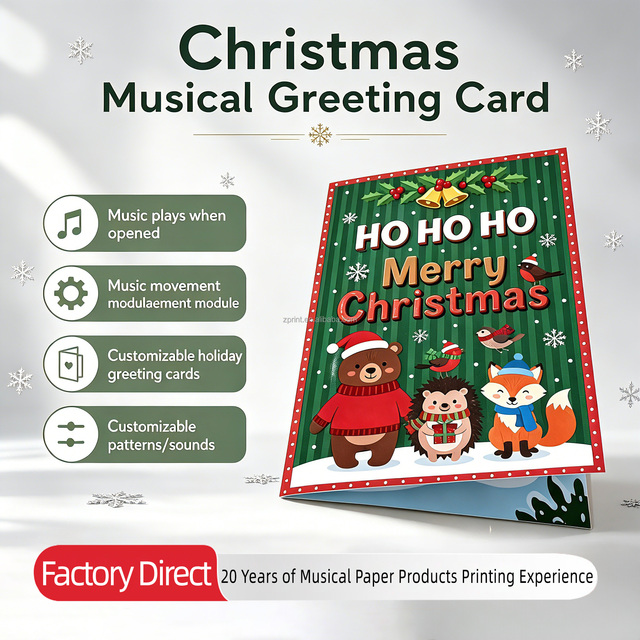 Customizable Singing Paper Card Musical Greeting Cards Personalized Audio Music Wish Card for Festival Christmas Birthday Gifts