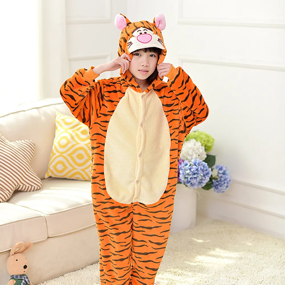 2023 Cute Tiger Animal Unisex Baby Waffle Winter Jumpsuit with Fur Hooded Romper