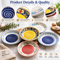 Plat à râper l'ail en céramique à motif floral personnalisé, style méditerranéen Santorin, en porcelaine, pour broyer le gingembre, vente en gros