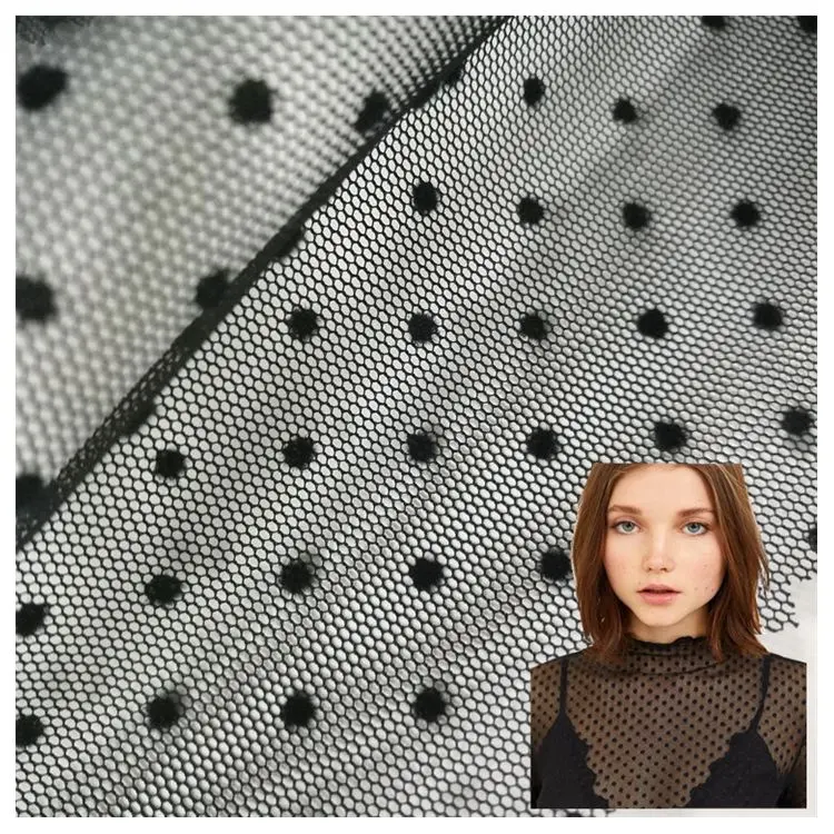 Big polka dot schwarz strömten mesh rolle stoff strömten druck tüll stoff durch die werften für tutu rock dekoration