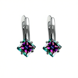 Pendientes de Cuarzo Arcoíris E2969 con Engaste de Plata 925, Diseño Geométrico, Joyería Clásica de Cristal para Uso Diario de Mujer - Product Image 1