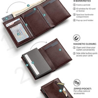 Dompet Pria Minimalis Anti RFID, Bahan Aluminium Alloy dan Kulit PU, Dilengkapi Tempat Kartu, Jendela ID, dan Kantong Resleting