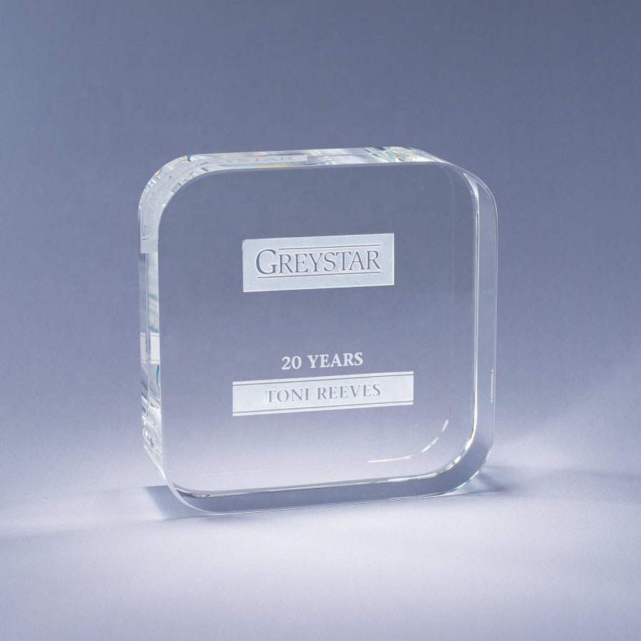 Crystal Glass Paperweight with Custom Color Print Logo Sandblast Crystal Block Cube for 3D laser