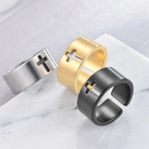 Venta caliente moda Cruz hueca anillo de acero inoxidable hombres mujeres Punk joyería 10mm anillos abiertos - Product Image 6