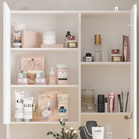 100 MOQ Coiffeuse en bois blanc avec plateau coulissant, miroir pleine longueur, étagères dissimulées, tiroirs et éclairage LED