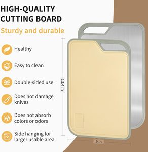 <span class=keywords><strong>Planche</strong></span> à découper double face en acier inoxydable 304, 2 en 1, antimicrobienne, en paille de blé PP, passe au lave-vaisselle - Product Image 3