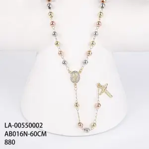 CM Jewelry 14K chapado en oro religioso virgen María rosarios Catolicos joyeria Diamante cuenta tricolor cristiano rosario