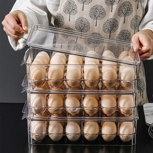 Stackable Plastic Covered Egg Tray Holder Storage Container and Organizer for Refrigerator Carrier Bin