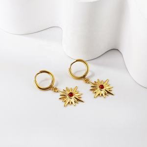 <b>Fashion</b> Jewelry Stainless Steel <b>Fashion</b> Simple Stainless Steel 18k Gold Plated Star Red Zircon Crystal <b>Hoop</b> <b>Earrings</b> for Women - Product Image 6