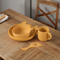 Ensemble d'alimentation pour bébé en silicone sans BPA pour le sevrage comprenant une cuillère en forme de lapin, une assiette avec caractéristiques de sécurité pour les repas des enfants