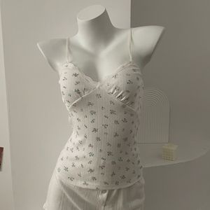 Camisola con <span class=keywords><strong>estampado</strong></span> floral Y2K para <span class=keywords><strong>mujer</strong></span>, top camisero con encaje estilo hada, top corto coqueto de verano, talla única, top sin mangas dulce e informal - Product Image 2
