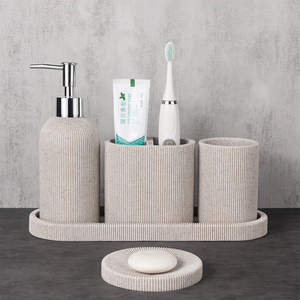 Ensemble d'accessoires de salle de bain en résine <span class=keywords><strong>5</strong></span> pièces Grès Effet Marbre Ensemble de salle de bain à domicile - Product Image 1