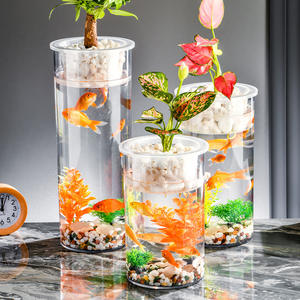 Micro-paysage en pot cylindrique, <span class=keywords><strong>aquarium</strong></span> pour poissons Betta, arrangement floral, récipient hydroponique, décoration simple pour salon - Product Image 1