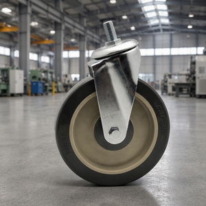 Roulettes industrielles pivotantes de 6 pouces, moyennes, roue en TPR gris, roulement à billes, tige filetée, matériau en acier, protections filetées, personnalisables OEM - Product Image 4