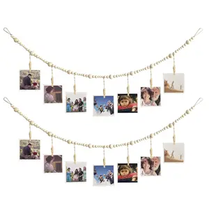 Manufacturer Directly Boho Wall Hanging Photo Display Collage Picture Frame with Wooden Beads