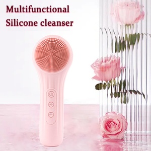 Silicone Ultrasonic Facial Cleanser <b>Brush</b> Rechargeable Waterproof Electric Hot Compress Massager USB <b>Powered</b> for Household Use - Product Image 2