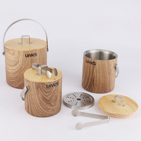 Seau à glace portable en acier inoxydable double paroi, style luxe léger, finition grain de bois de pêche, design moderne et minimaliste, capacité 1,4L-3,0L