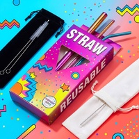 Lot de pailles métalliques droites et courbées en acier inoxydable 304 de haute qualité, réutilisables au quotidien, emballage cadeau personnalisé, vente en gros