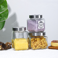 Bocaux de conservation carrés en verre hermétiques de 450 ml, 700 ml, 1000 ml avec couvercles en acier inoxydable pour pâtes, épices, collations, organisateur de cuisine