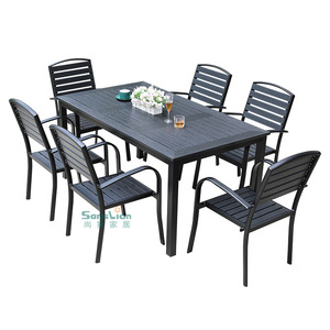 SansLion Garden <b>Table</b> Set 6 Seater <b>Plastic</b> <b>Outdoor</b> Furniture Weather Resistant Contemporary Design For Patio Deck - Product Image 1