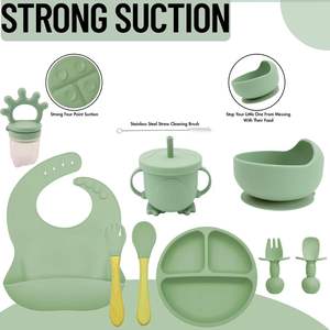 Ensemble de vaisselle en silicone pour bébé, best-seller personnalisé, pour l'alimentation des nouveau-nés, cadeau, assiettes pour bébé, motifs crabes, lapins, écureuils - Product Image 3