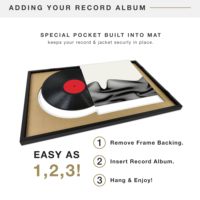 Cadre de présentation double pour disques vinyles, type boîte à ombre, 16,5x25 pouces, en bois noir, à fixer au mur, pour albums vinyles