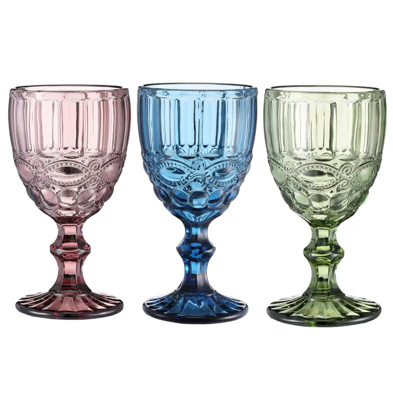 wedding vintage champagne blue amber water wine cups colored glassware pink goblets