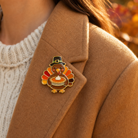 Broche en émail souple personnalisée pour la Fête de Thanksgiving, motif dinde, pèlerin, tarte à la citrouille, pour chapeau, revers ou comme badge, cadeau, vente en gros
