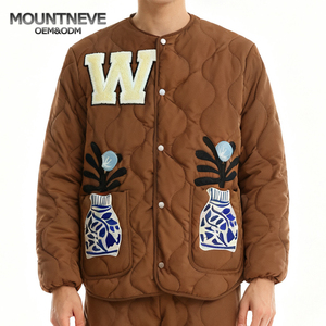남성용 브라운 염색 면 퀼팅 재킷, 발열 방풍 친환경 따뜻한 포켓 프론트 겨울 캐주얼 스트리트 OEM 서비스 - Product Image 1