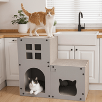 Lit pour chat en bois luxueux, robuste et durable, avec un design innovant, deux en un, doté de coussinets pour pattes de chat en papier ondulé haute densité