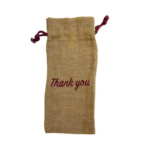 Alta calidad En stock al por mayor logotipo impreso personalizado reutilizable ecológico arpillera yute Lino cordones botella de vino bolsas de regalo - Product Image 1