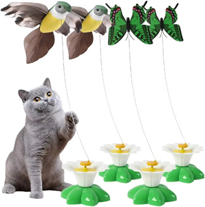 Groothandel in dierbenodigdheden |   Automatisch 360 °   Roterend vogel-/vlinderkattenspeelgoed met bloembasis voor binnenspel - Product Image 2