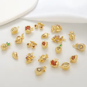 Pendentif série fruits pour la fabrication de bijoux, pendentif ananas cerise, zircon en laiton plaqué or