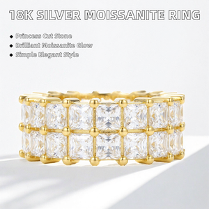 Anillo de banda ancha de plata de ley S925 chapado en plata con moissanita de corte princesa y diseño de rejilla con incrustaciones, joyería de moda de lujo para fiestas de hip hop y uso diario - Product Image 2