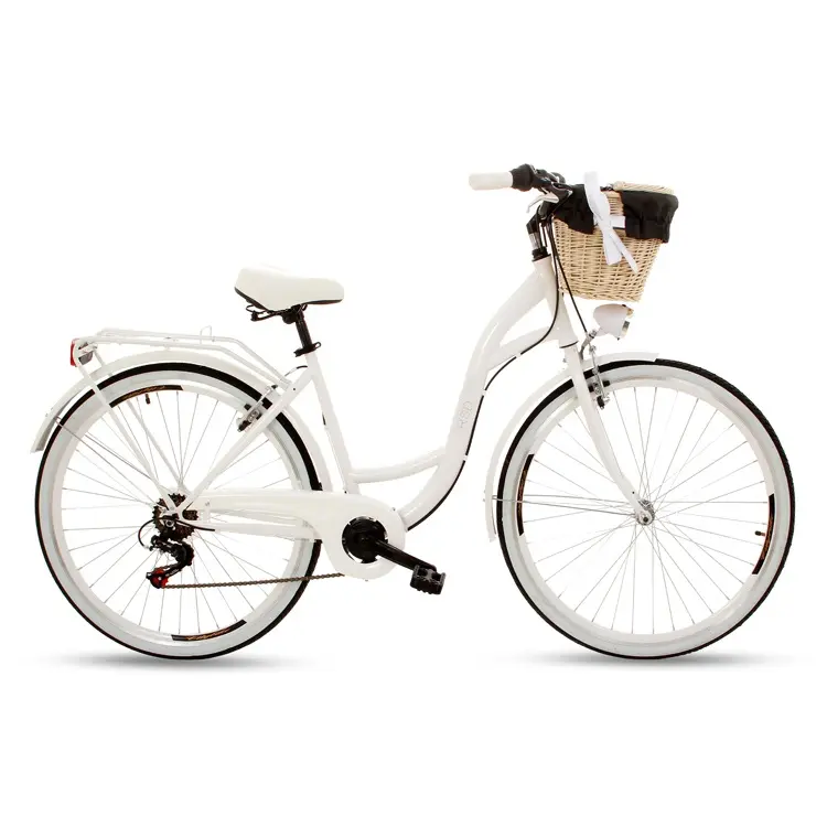 Bici da città da donna alla moda bianca blu cielo 1/7 velocità 24/26 pollici con cestino