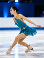 Robe de patinage artistique asymétrique bleu sarcelle avec découpes et ceinture en strass, jupe sans manches pour filles et adultes, compétition et performance