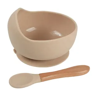 BPA Free Silicone Baby Feeding Set Cute Toddler Tableware Soft Training Bowl and Spoon for Kids