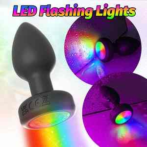 Mainan seks dewasa silikon steker <span class=keywords><strong>Anal</strong></span> lampu LED dengan pengendali jarak jauh pemijat prostat untuk pria dan wanita hitam - Product Image 2