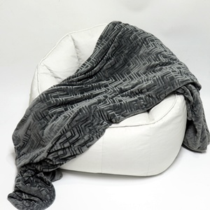 Manta de forro polar de franela de punto en relieve con <span class=keywords><strong>cepillo</strong></span> de un solo lado, ligera, acogedora, cálida, manta de cama de felpa a rayas - Product Image 1
