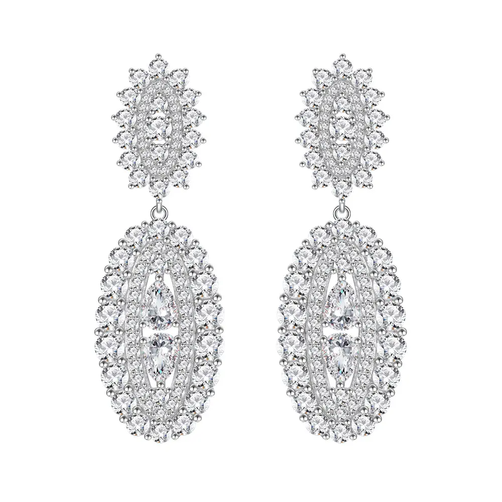 925 perhiasan perak 2023 mewah berlian zirkon anting pengantin wanita untuk pernikahan 18K putih berlapis emas