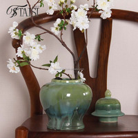 J345FBGN Pot à glaçure réactive moderne pour la décoration intérieure Mini pot à gingembre avec couvercle Fambe Blaze Green pour les mariages
