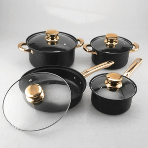 Maifan Stone Cookware Set 8Pcs Gold <b>Handle</b> Non-Stick Frying <b>Pan</b> Oven Safe Hand Wash Only - Product Image 1