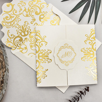 Carte de vœux de luxe personnalisée OEM, modèle RP, en papier rigide, impression numérique, rose, gaufrage doré, acrylique, double pliage, pour mariage