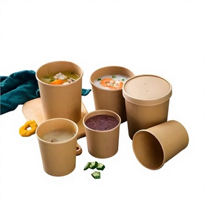 Bols en papier ronds jetables de qualité alimentaire avec couvercles pour usage commercial, style uni beige - Product Image 1