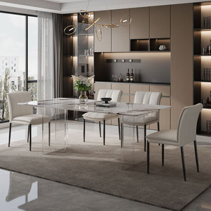 Table à <span class=keywords><strong>manger</strong></span> en marbre de luxe avec pieds en acrylique, meubles de salon rectangulaires modernes, pour <span class=keywords><strong>6</strong></span> <span class=keywords><strong>personnes</strong></span>, haut de gamme, pour la maison et les villas - Product Image 2