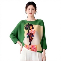 Chemisier plissé Pop Art pour femme, imprimé portrait artistique, manches chauve-souris, expédition en 7 jours, chemise technique, prêt à être expédié