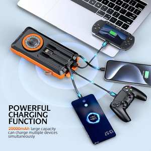 Banque d'alimentation solaire 20000mAh avec câbles intégrés, charge rapide sans fil pour téléphones, écouteurs, montres - Product Image 5