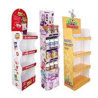 Support de présentation au sol en carton ondulé personnalisé, écologique, à 4 niveaux, pour bonbons et biscuits, destiné aux magasins de vente au détail de snacks