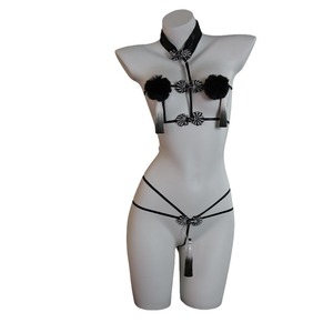 <b>Sexy</b> Lingerie Black Pom Pom Tassel Bra <b>Set</b> Satin Sheer Women's Costume Role Play 8240 - Product Image 4